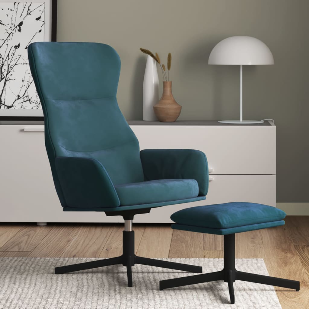 vidaXL Relaxsessel mit Hocker Blau Samt