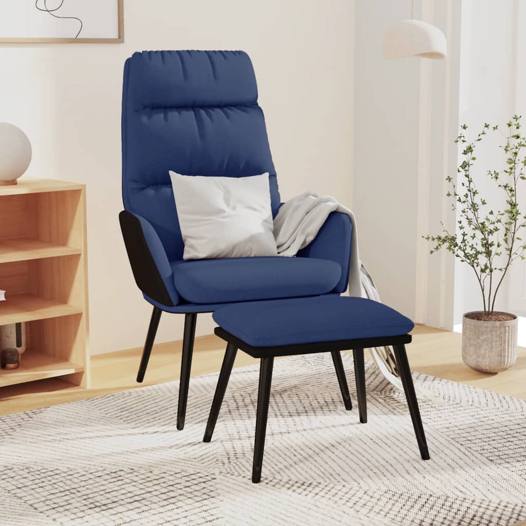 vidaXL Relaxsessel mit Hocker Blau Stoff und Kunstleder