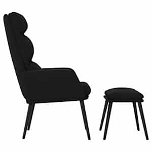 Relaxační křeslo se stoličkou černé textil a umělá kůže - obrázek 4