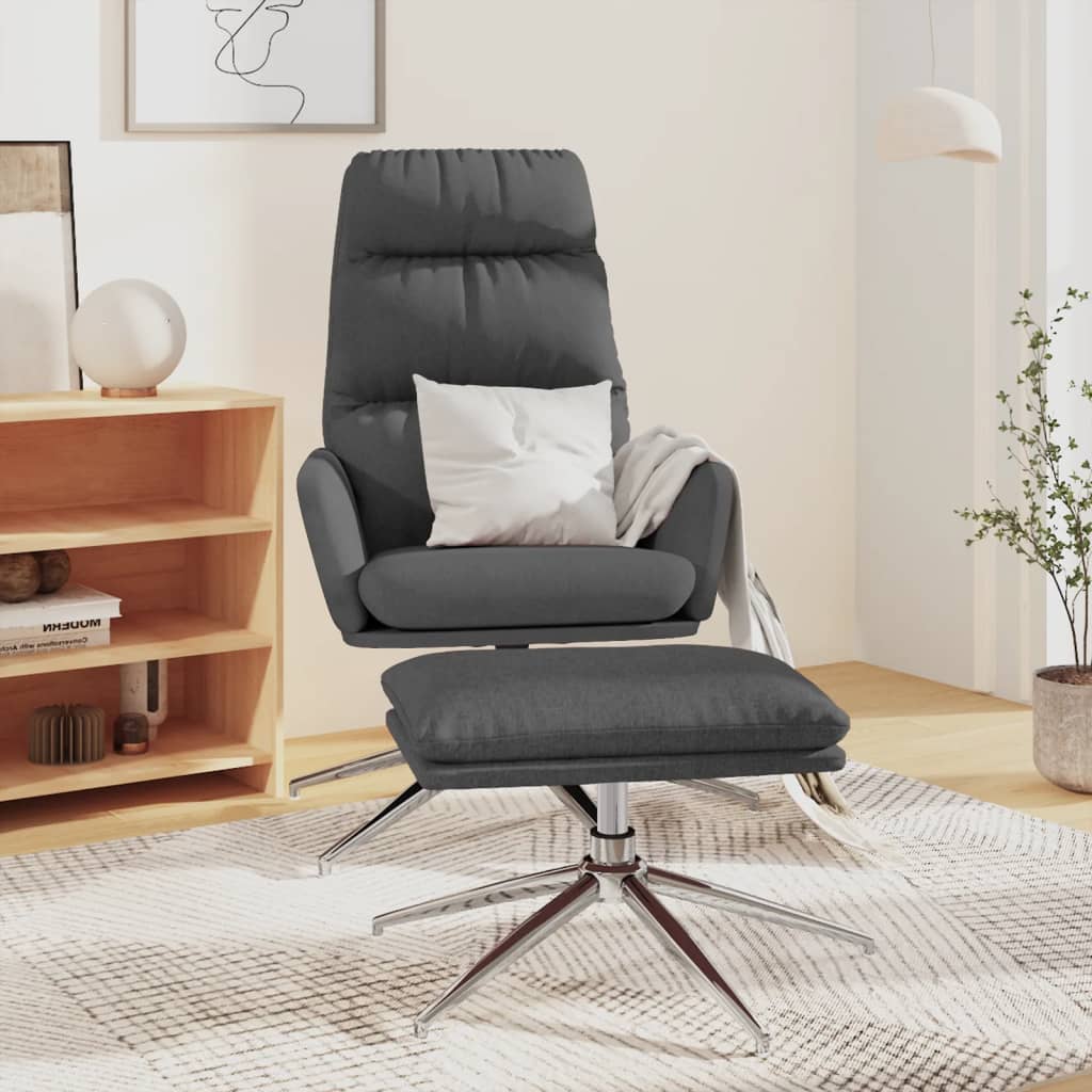 Chaise de relaxation avec tabouret Gris foncé Tissu