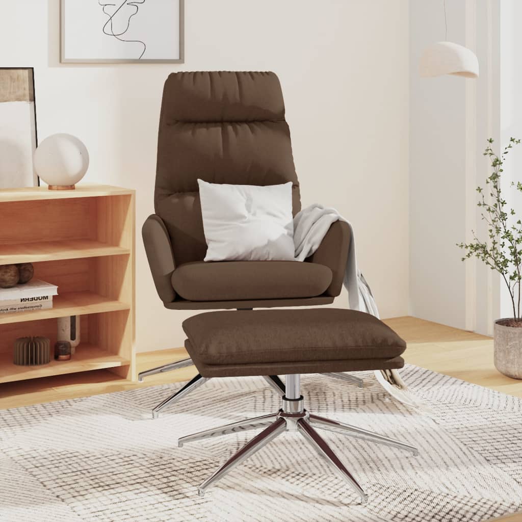 Chaise de relaxation avec tabouret Marron Tissu