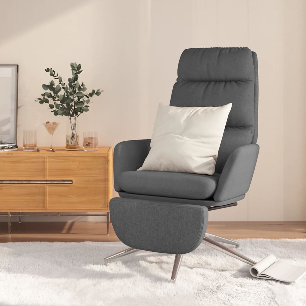 vidaXL Chaise de relaxation avec repose-pied Gris foncé Tissu