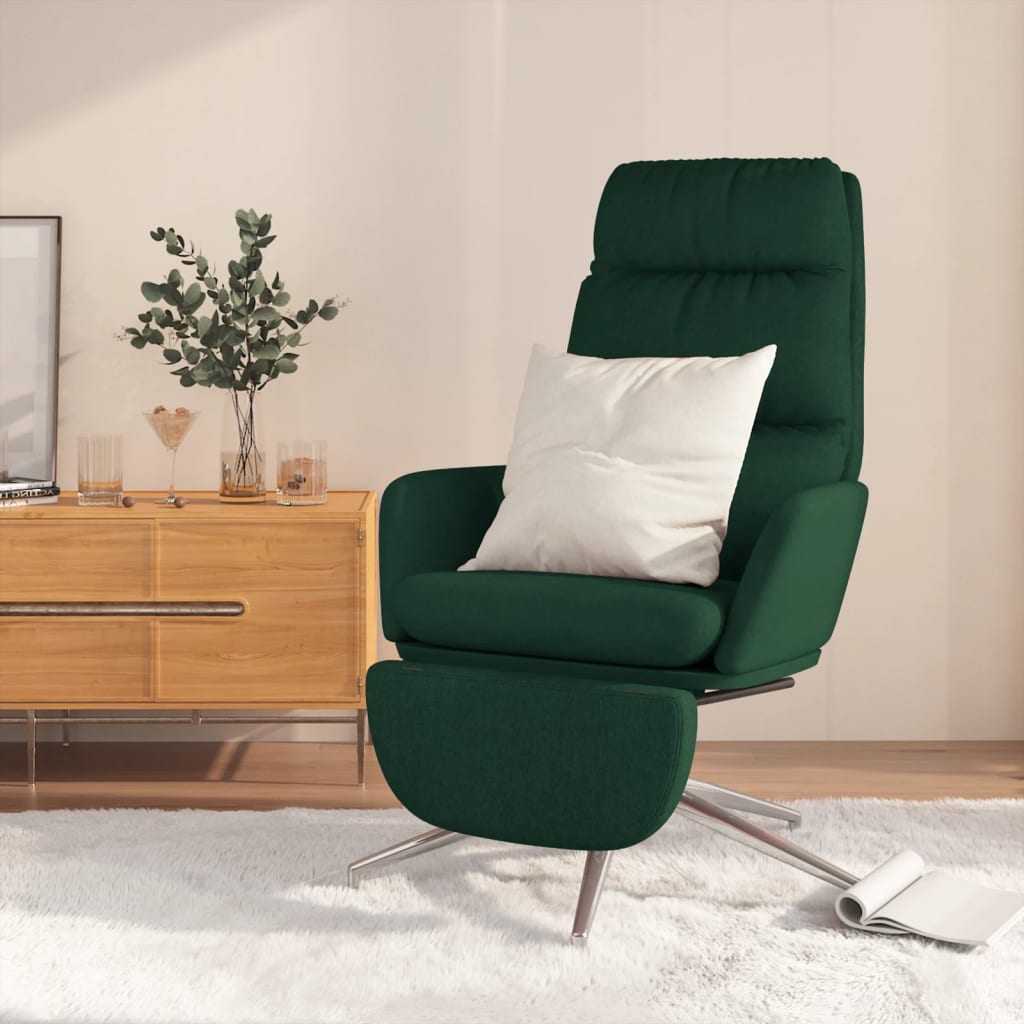 vidaXL Scaun de relaxare cu taburet, verde închis, material textil