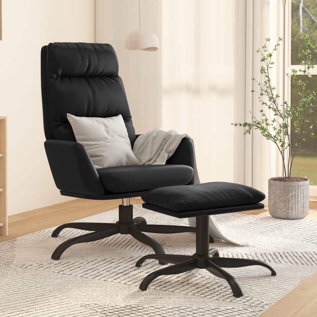 Chaise de relaxation avec tabouret Noir Similicuir