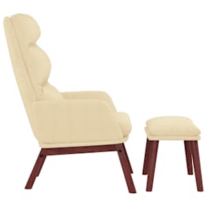 Relaxační křeslo se stoličkou krémové textil - obrázek 3