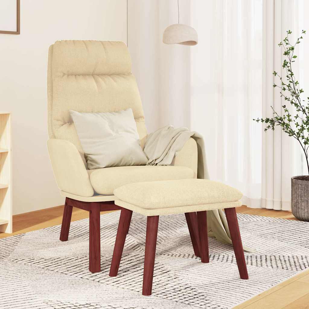 vidaXL Fotel z podn�kiem, kremowy, obity tkanin�