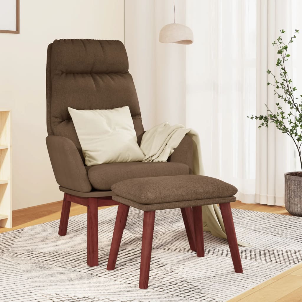 vidaXL Scaun de relaxare cu taburet, maro, textil