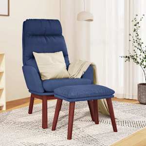 Relaxační křeslo se stoličkou modré textil - obrázek 1