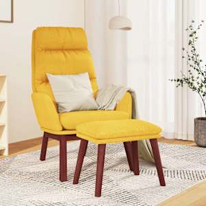 Relaxační křeslo se stoličkou hořčicově žluté textil - obrázek 1