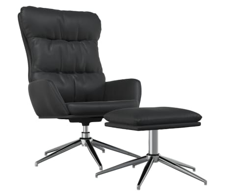 vidaXL Chaise relaxation et tabouret Noir Cuir véritable et similicuir