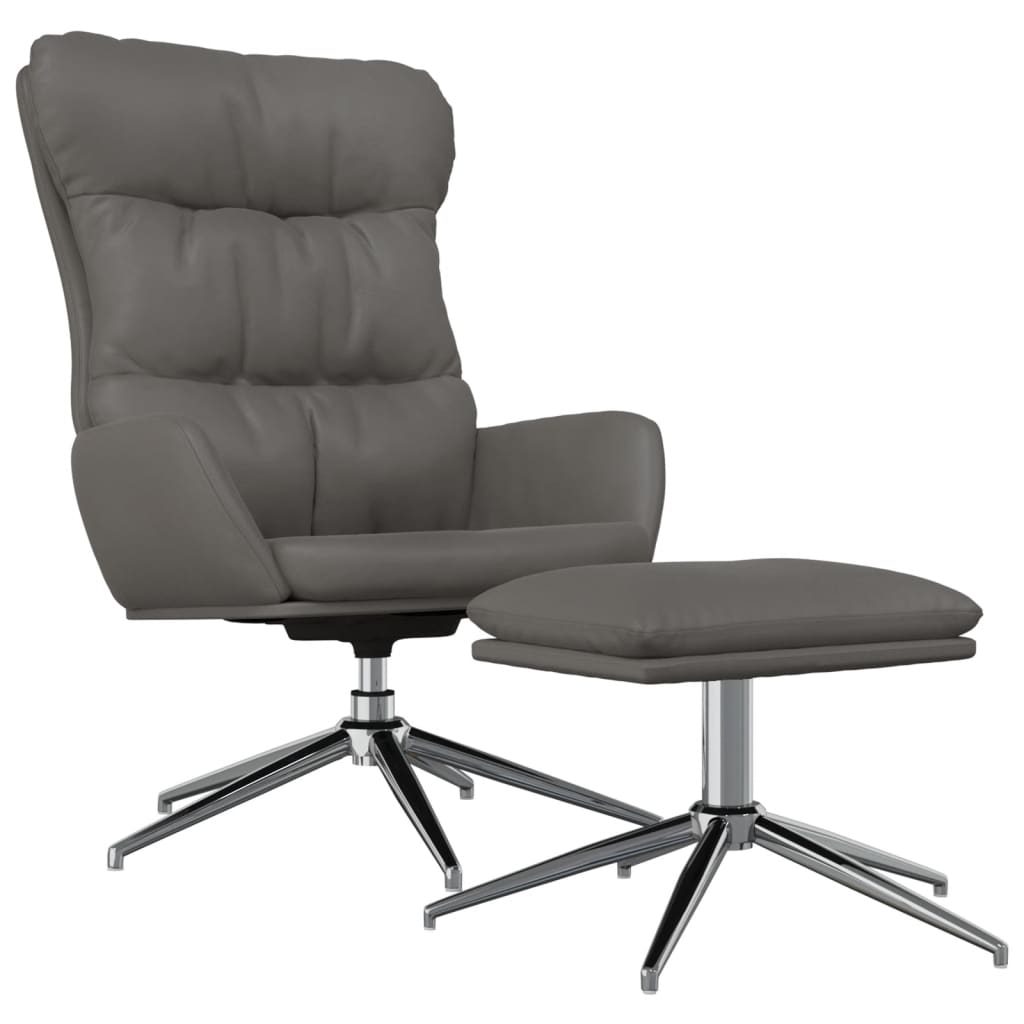 vidaXL Cadeira de descanso com banco couro genuíno/artificial cinzento