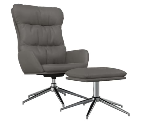 vidaXL Cadeira de descanso com banco couro genuíno/artificial cinzento
