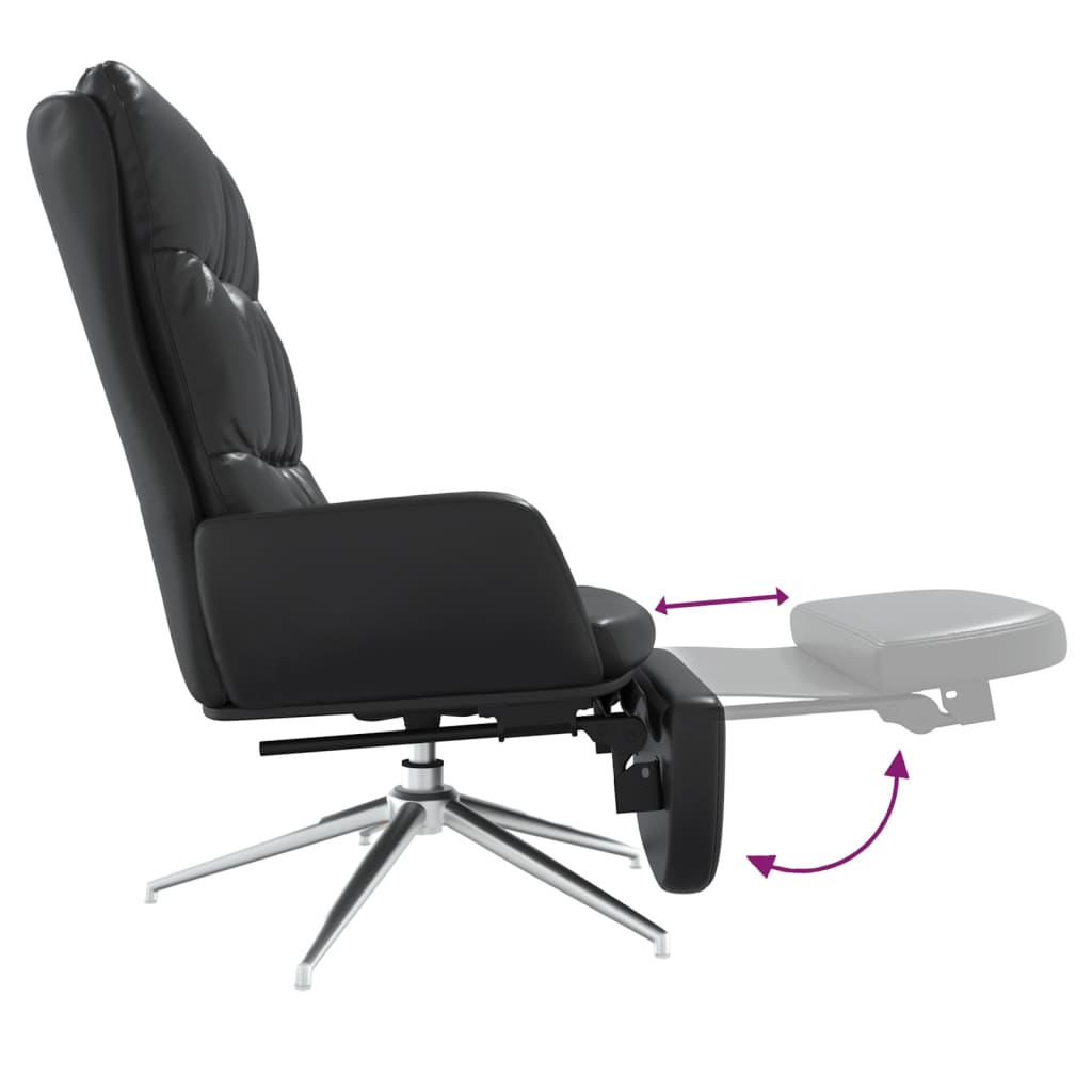 Scaun relaxare cu taburet negru piele naturală/piele ecologică