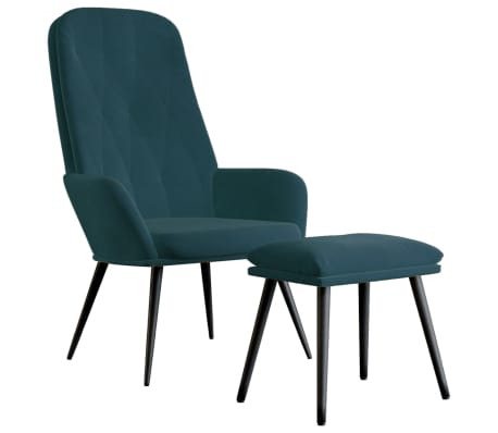 vidaXL Scaun de relaxare cu taburet, albastru, catifea