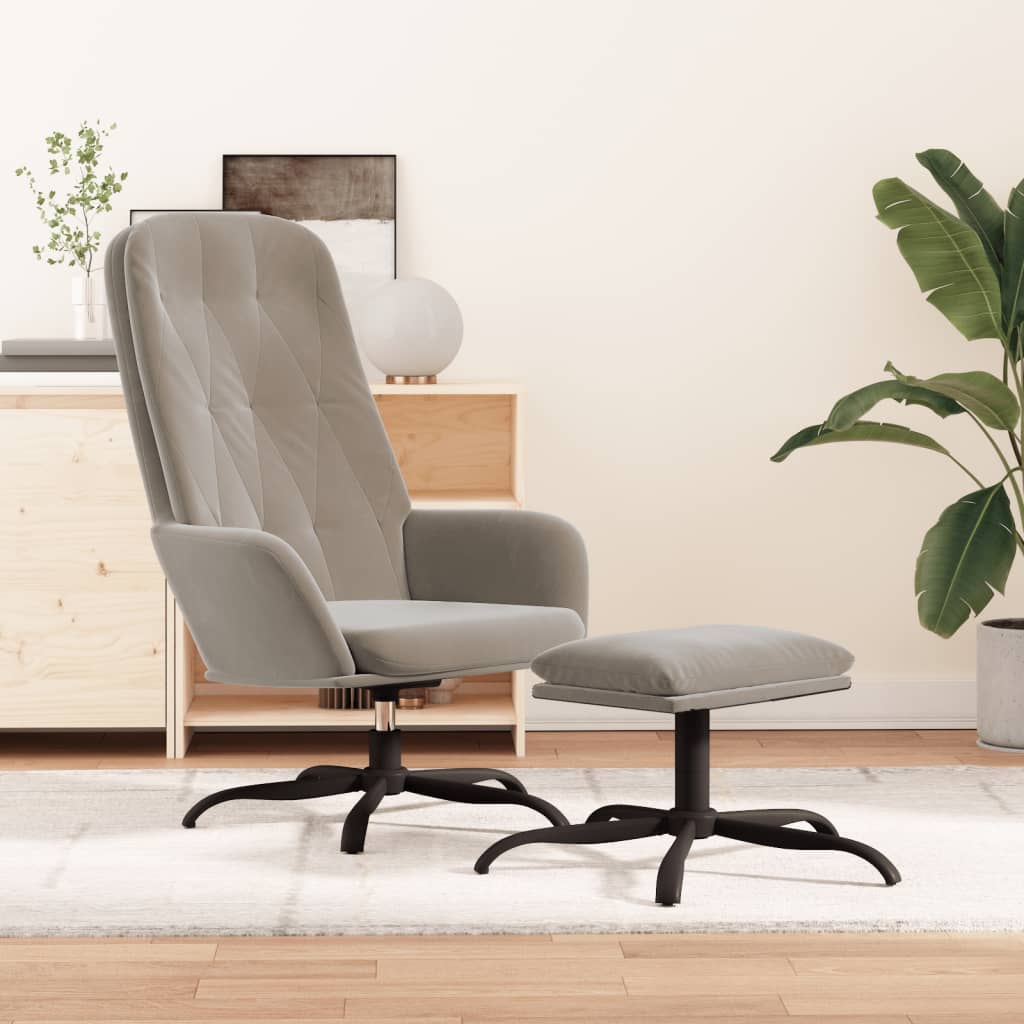 Chaise de relaxation avec repose-pied Gris clair Velours