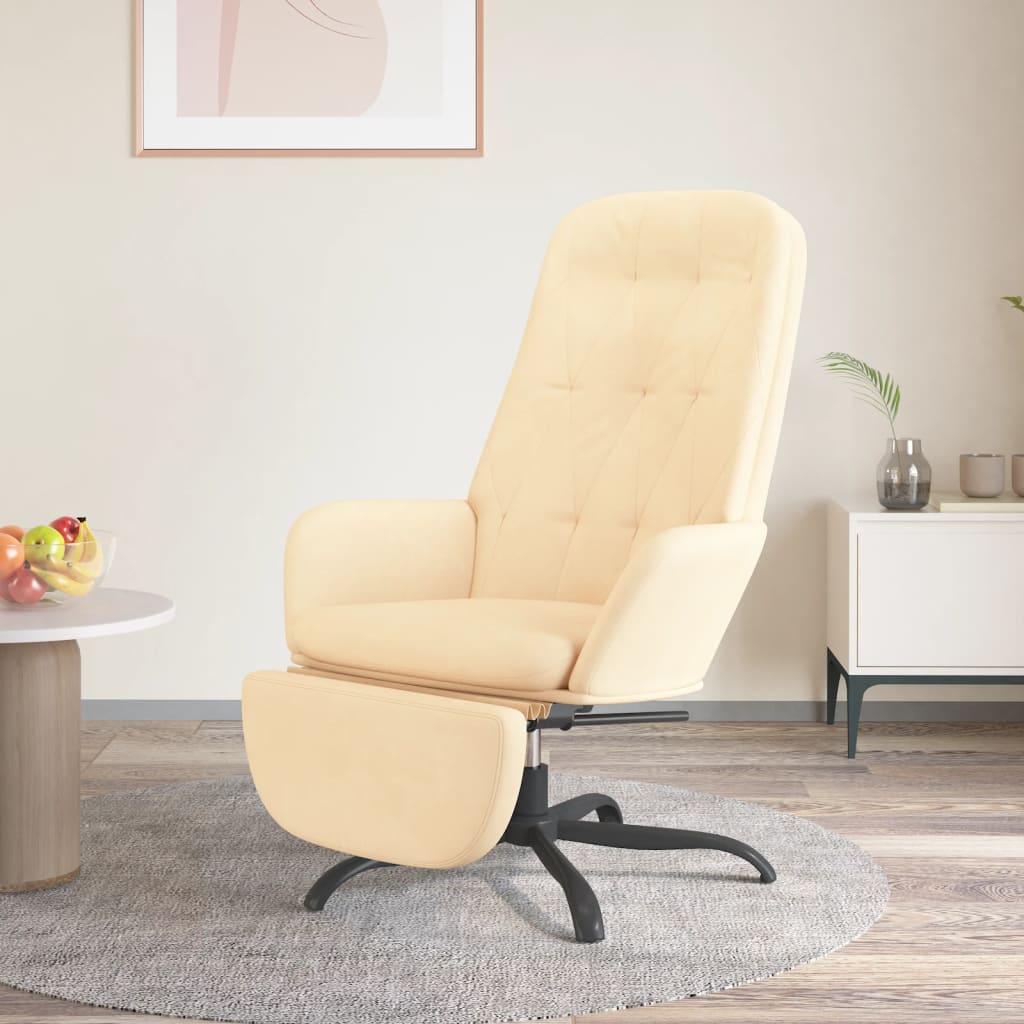 Chaise de relaxation avec repose-pied Blanc crème Velours