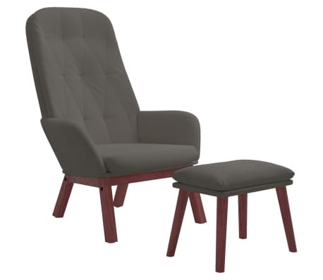 vidaXL Scaun de relaxare cu taburet, gri &icirc;nchis, catifea