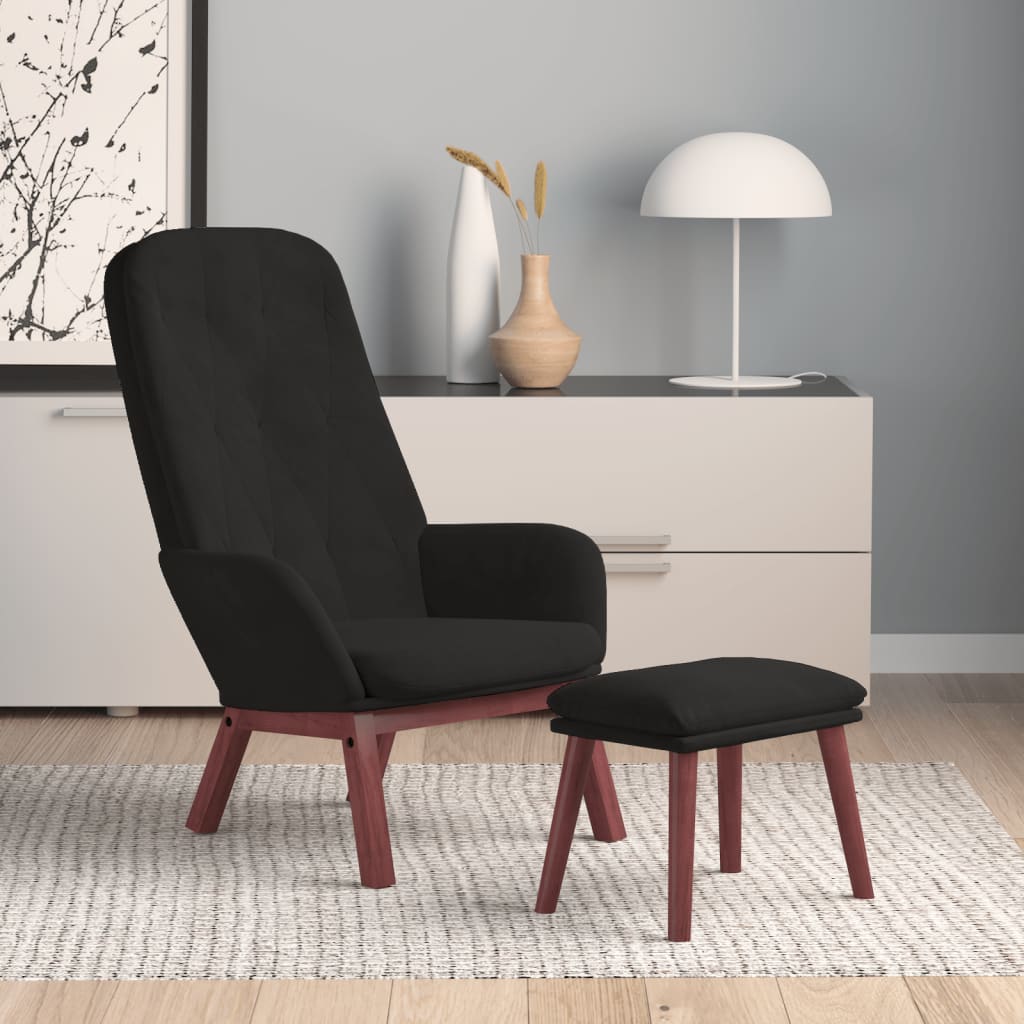 vidaXL Scaun de relaxare cu taburet, negru, catifea