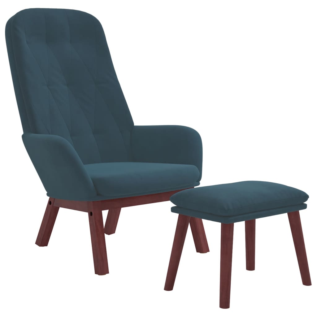 vidaXL Cadeira de descanso com banco p/ pés veludo azul