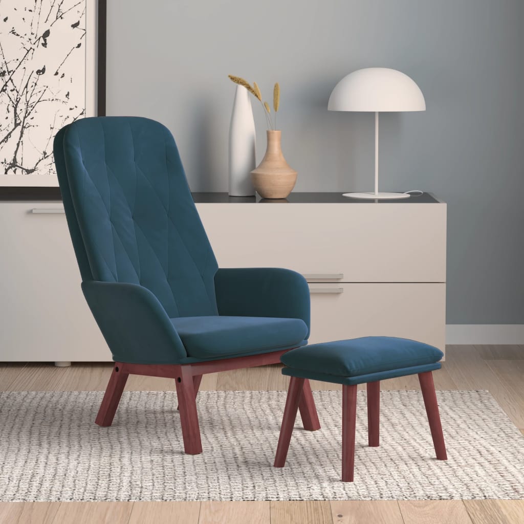 vidaXL Relaxsessel mit Hocker Blau Samt