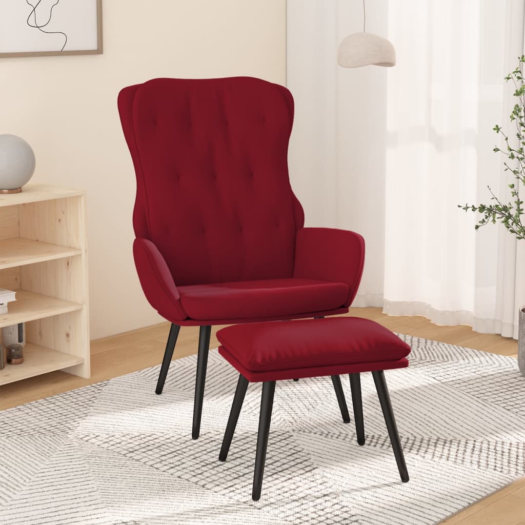 Chaise de relaxation avec repose-pied Rouge bordeaux Velours