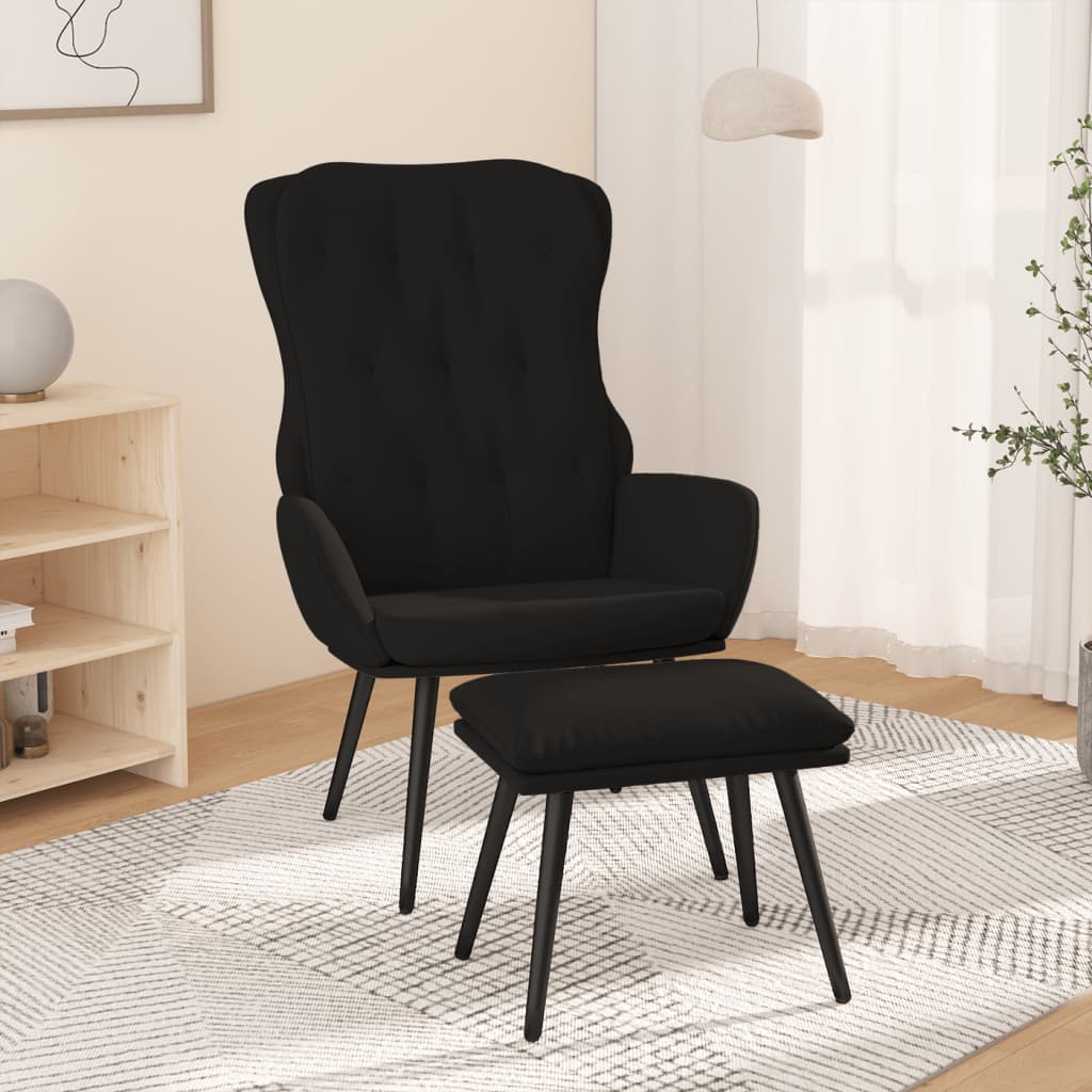 vidaXL Scaun de relaxare cu taburet, negru, catifea