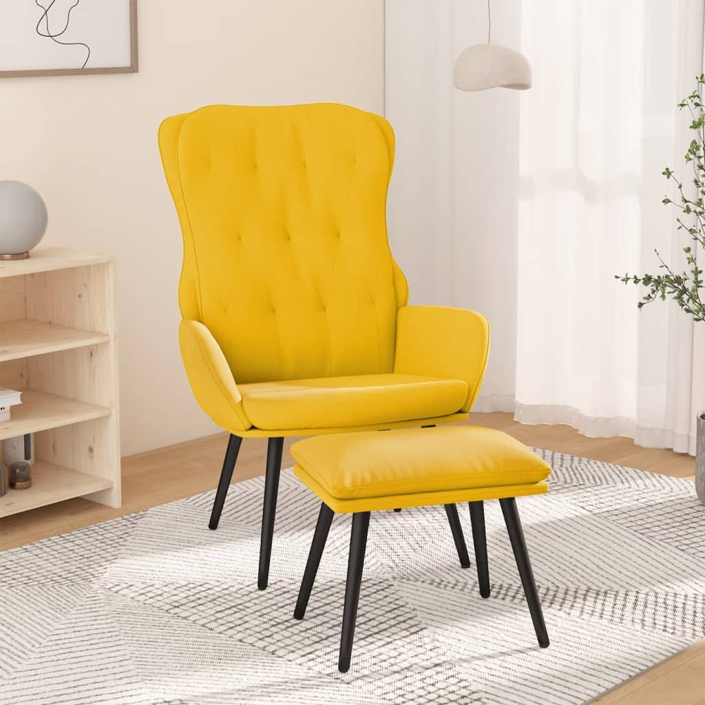 Chaise de relaxation avec repose-pied Jaune moutarde Velours