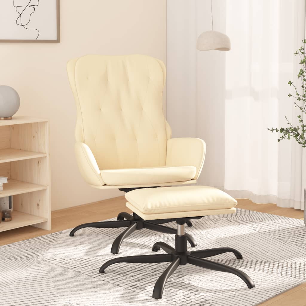 Chaise de relaxation avec repose-pied Crème Similicuir