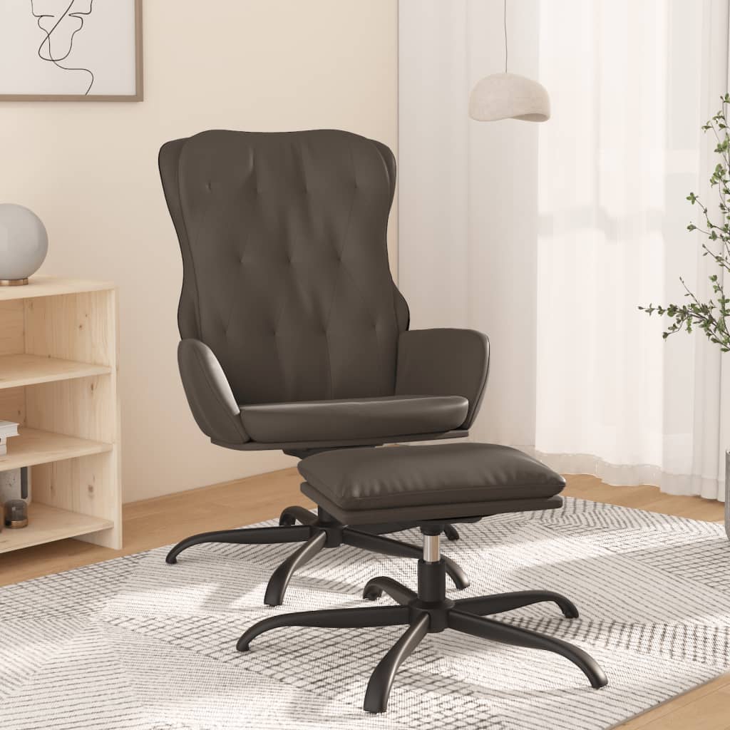 vida XL Relaxsessel mit Hocker Anthrazitgrau Kunstleder