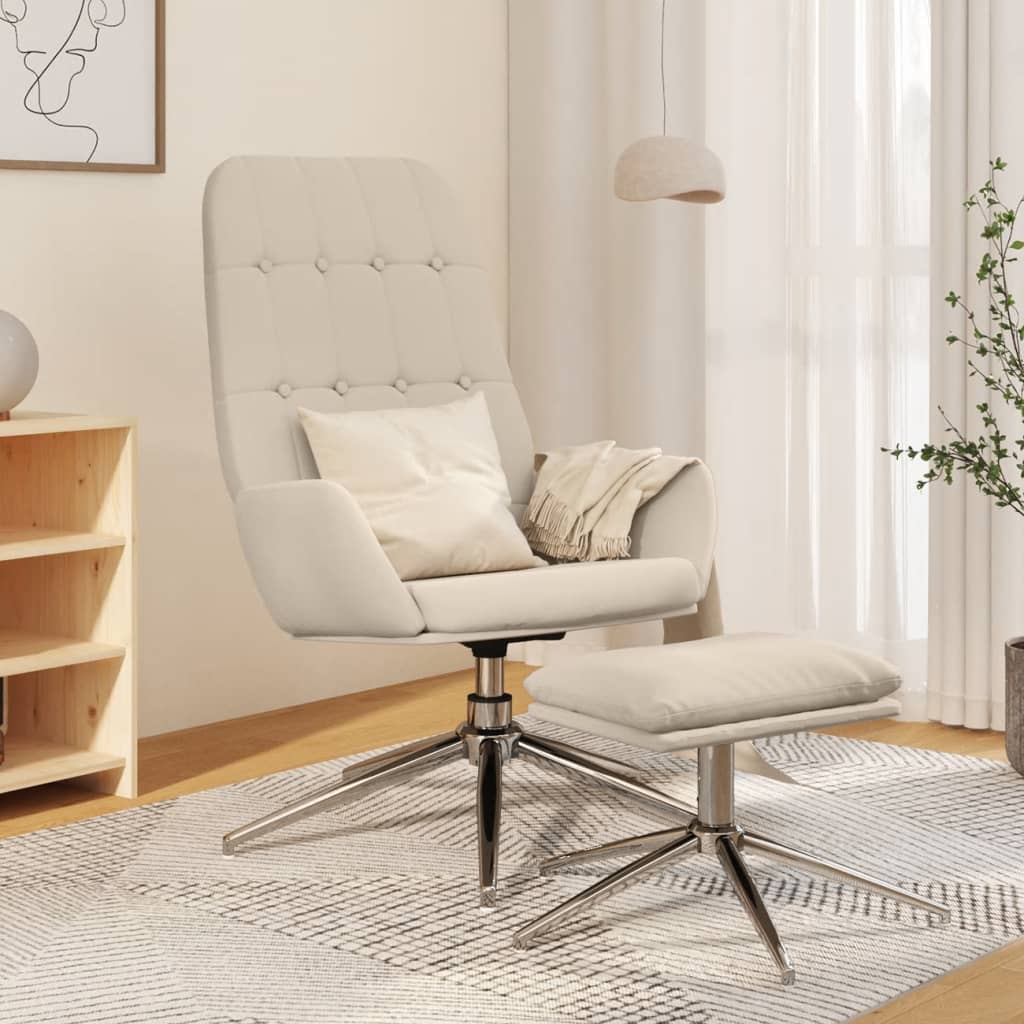 Chaise de relaxation avec repose-pied Crème Tissu microfibre