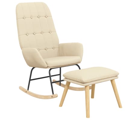 vidaXL Schaukelstuhl mit Fu&szlig;hocker Creme Stoff
