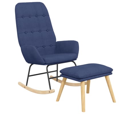 vidaXL Sillón mecedora con taburete tela azul