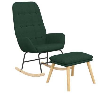 vidaXL Scaun balansoar cu taburet, verde &icirc;nchis, textil