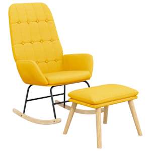 vidaXL Chaise &agrave; bascule avec repose-pied Jaune moutarde Tissu