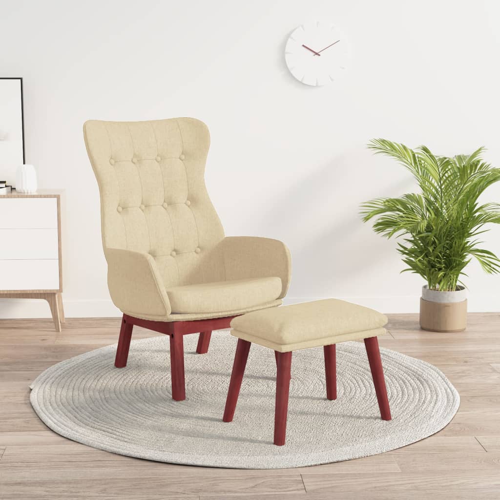 vidaXL Scaun de relaxare cu taburet, crem, textil