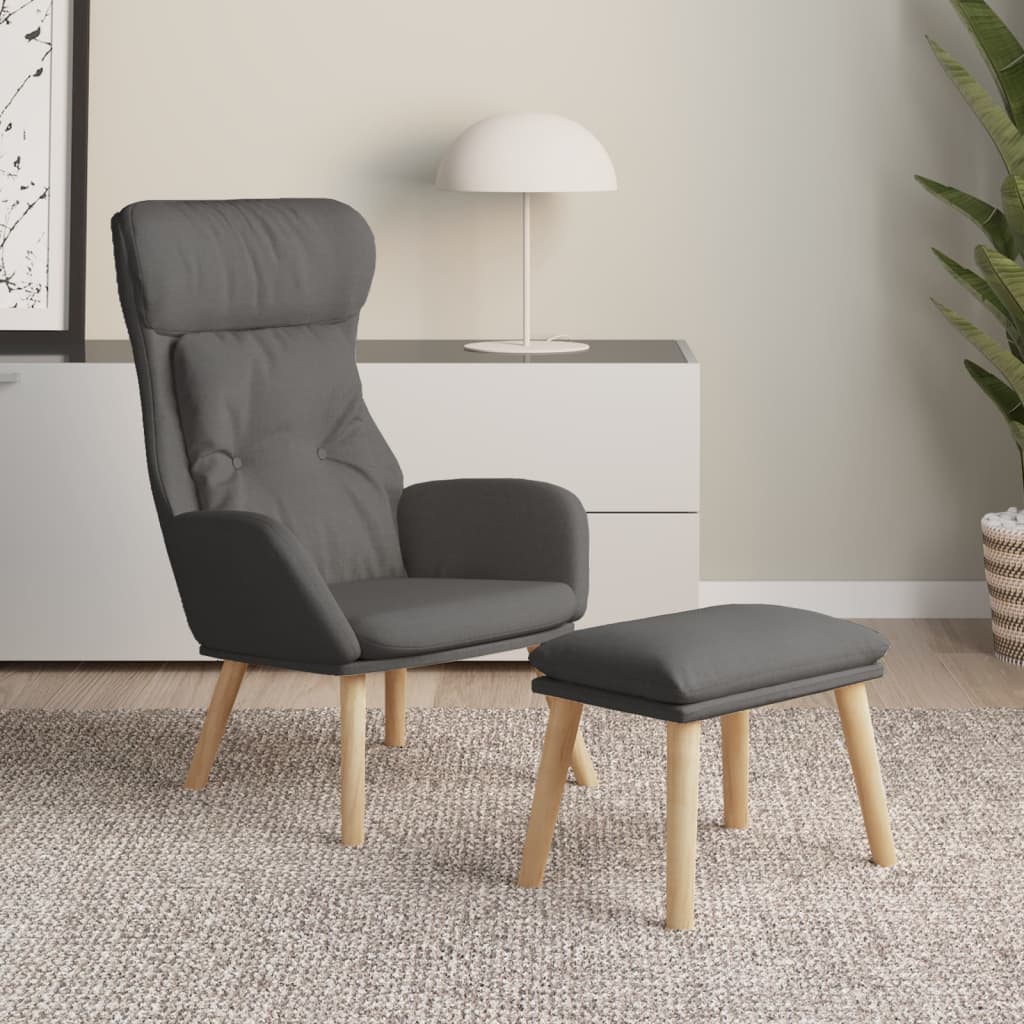 Chaise de relaxation avec repose-pied Gris foncé Tissu