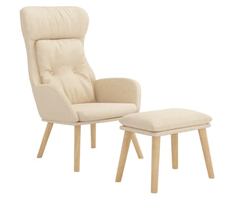 vidaXL Scaun de relaxare cu taburet, crem, textil