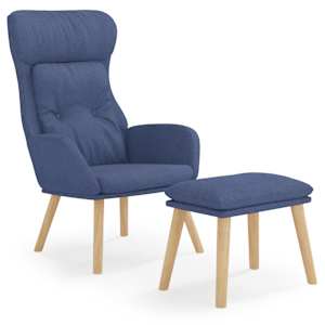 Relaxační křeslo s podnožkou modré textil - obrázek 2