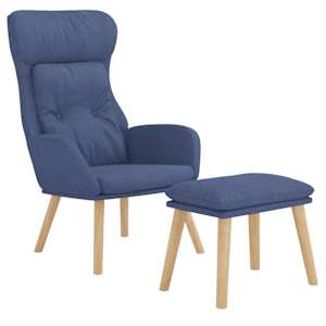 Relaxační křeslo s podnožkou modré textil - obrázek 3