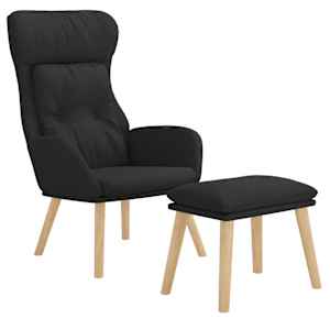 vidaXL Relaxsessel mit Hocker Schwarz Stoff