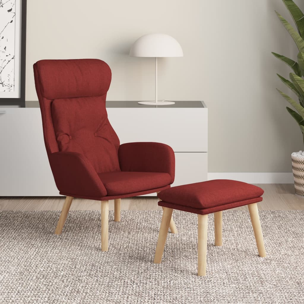 Chaise de relaxation avec repose-pied Rouge bordeaux Tissu