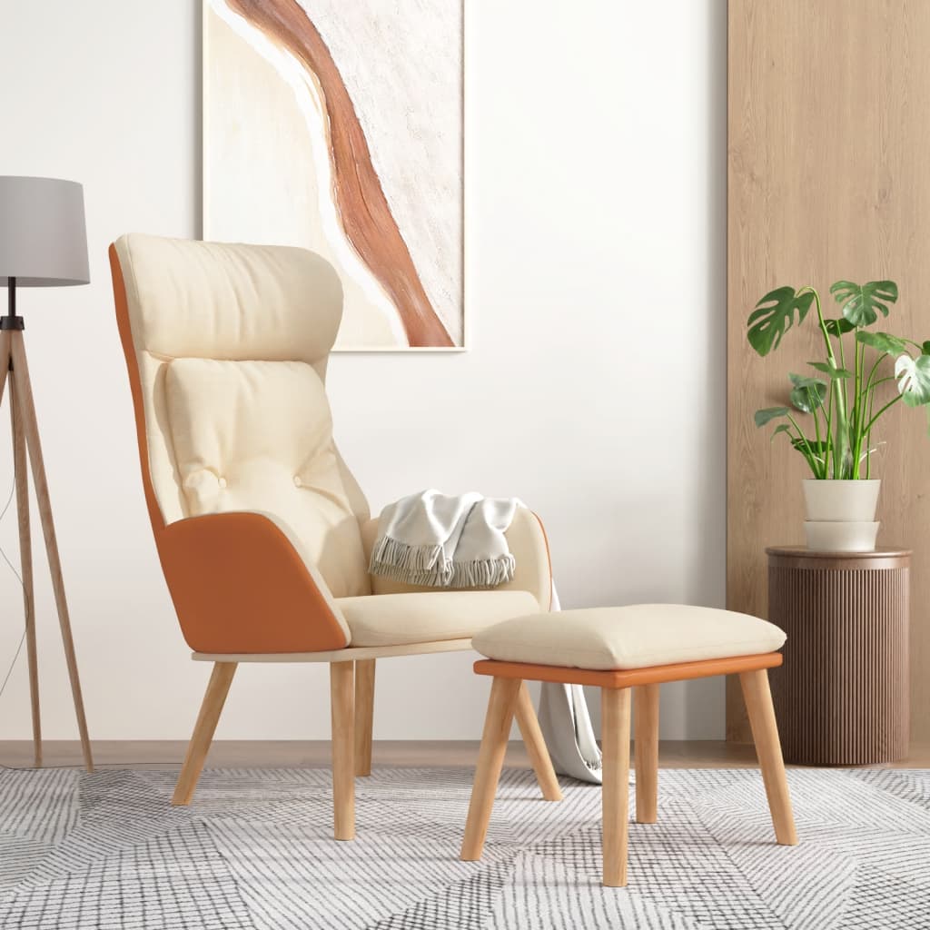vidaXL Relaxsessel mit Hocker Creme Kunstleder & Stoff