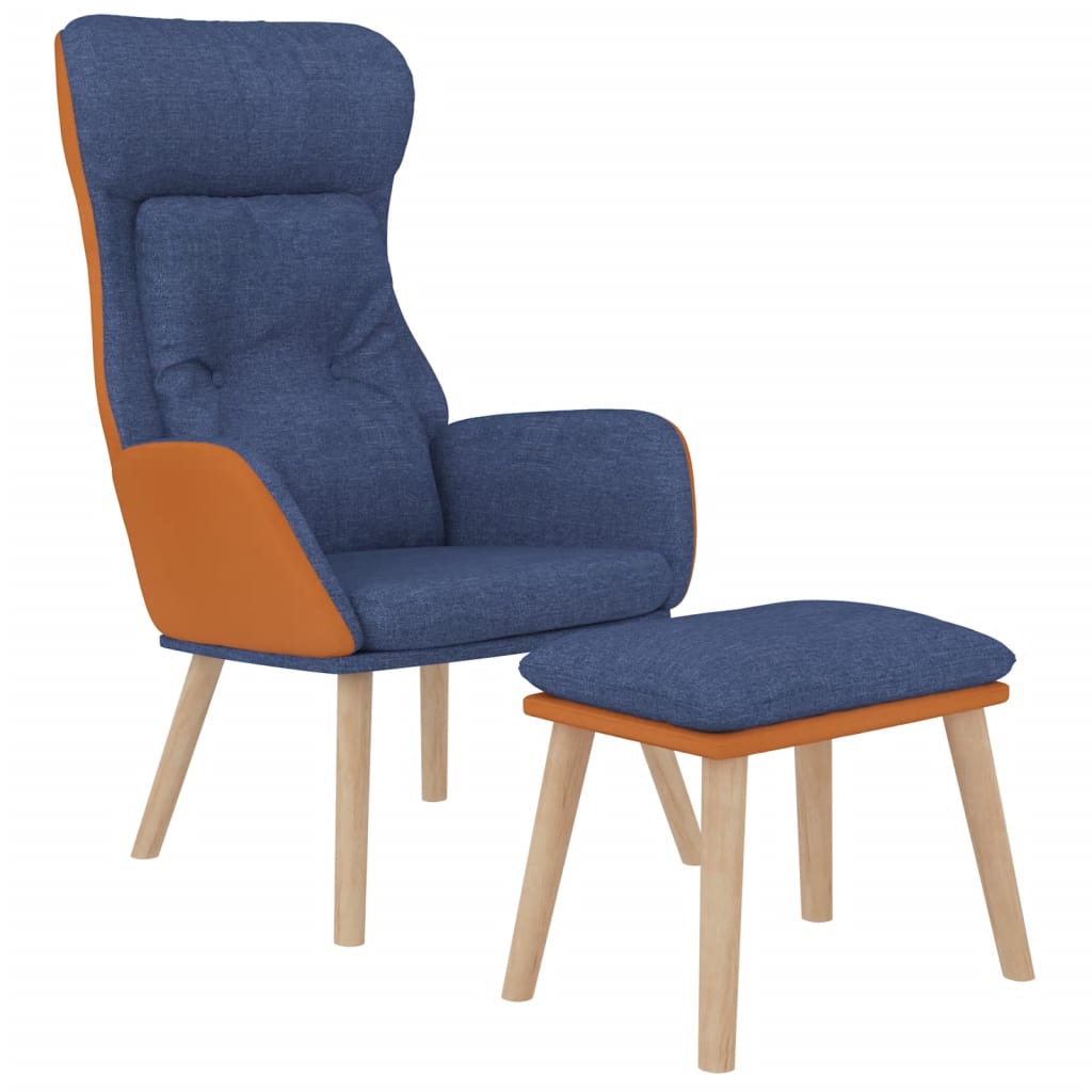vidaXL Relaxstoel met voetenbankje kunstleer en stof blauw afbeelding