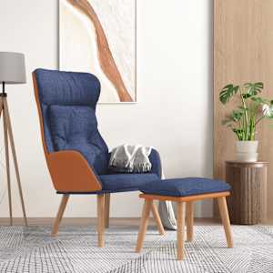 Relaxační křeslo s podnožkou modré umělá kůže a textil - obrázek 1