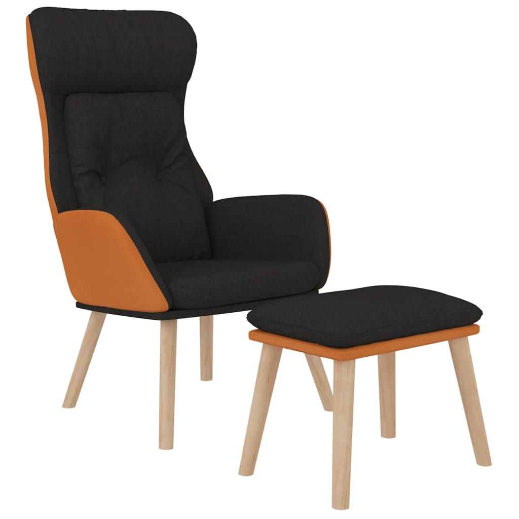vidaXL atpūtas krēsls ar kājsoliņu, melns, mākslīgā āda un audums