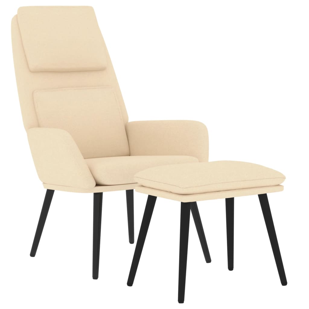 vidaXL Chaise de relaxation avec tabouret Crème Tissu