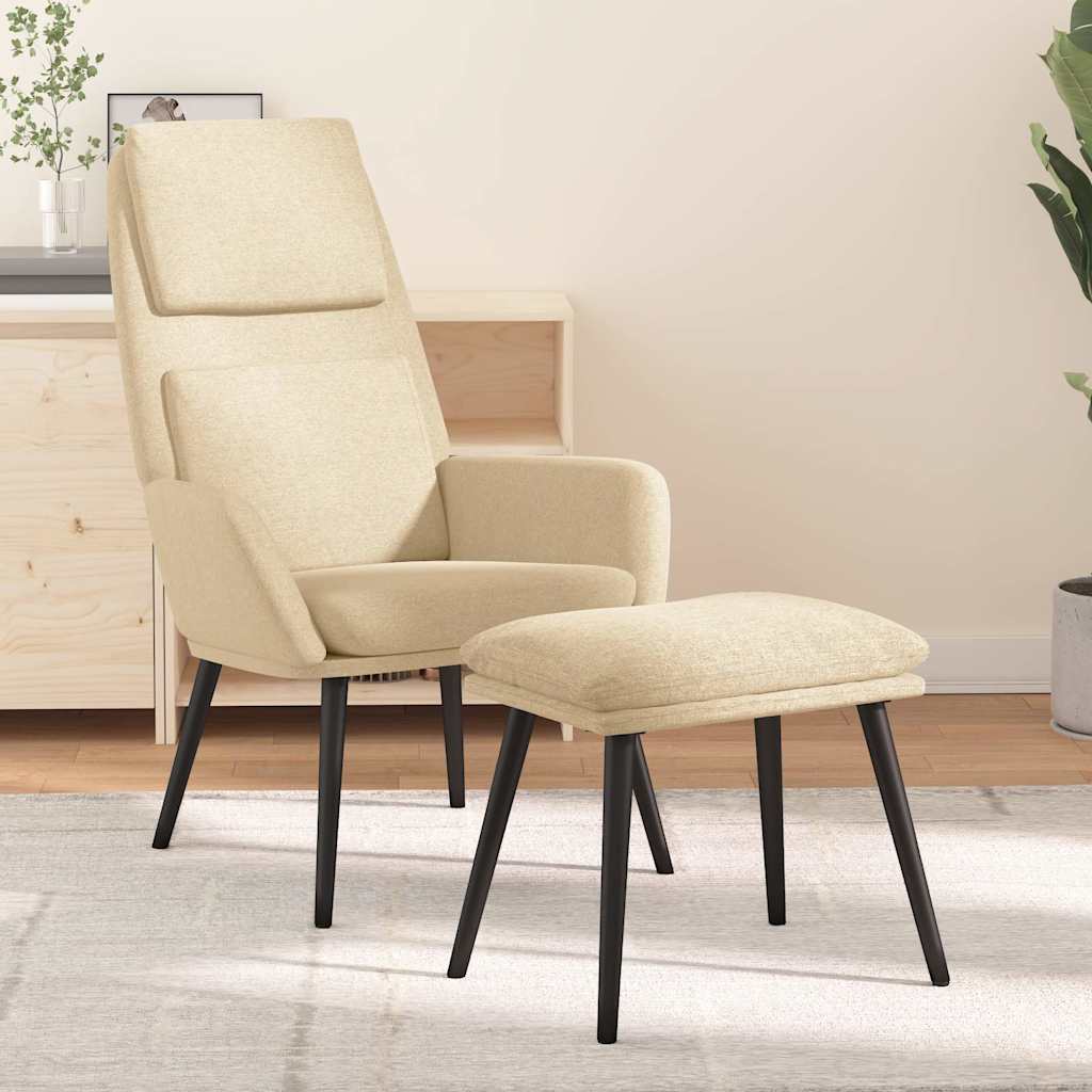 vidaXL Fotel z podn�kiem, kremowy, obity tkanin�