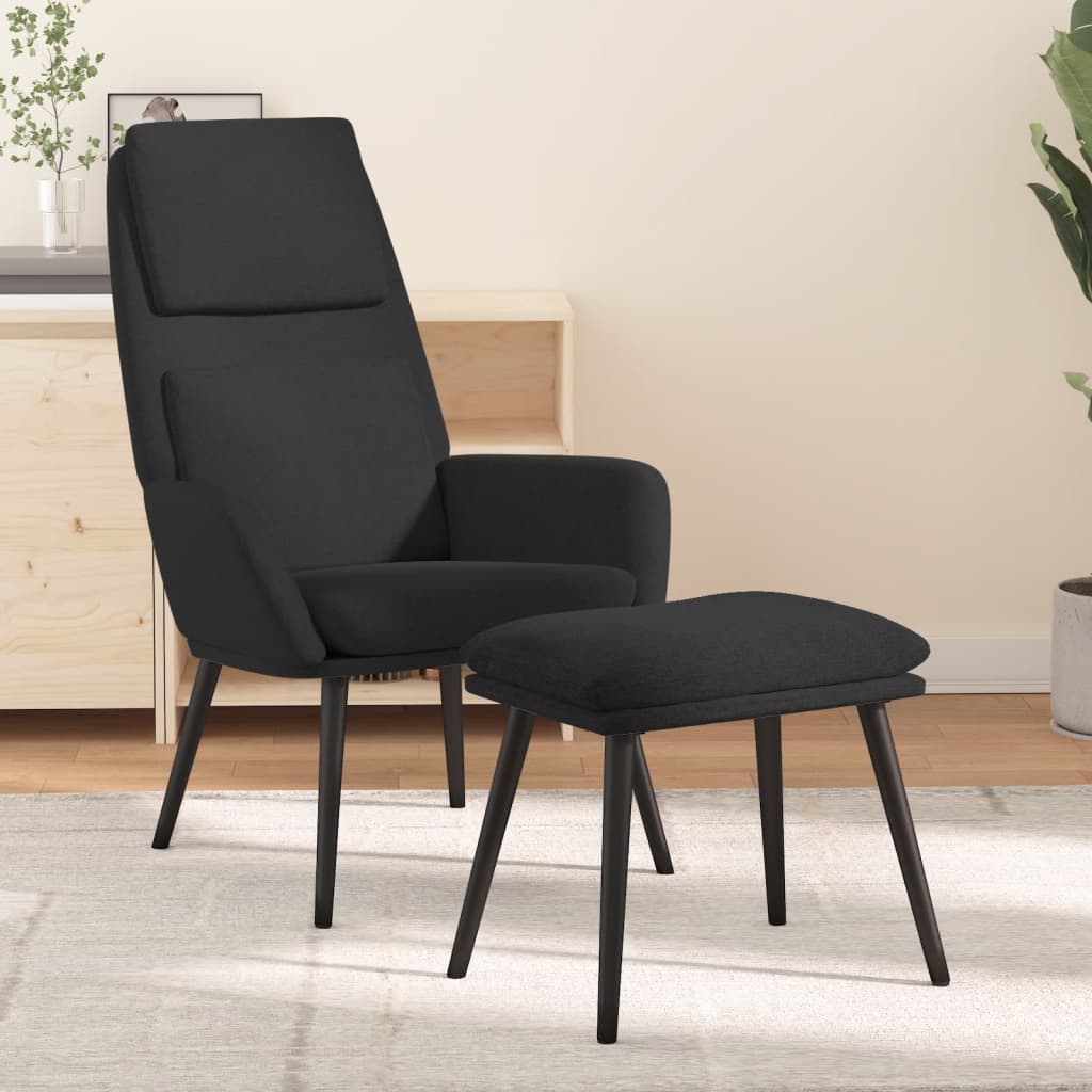 Chaise de relaxation avec tabouret Noir Tissu