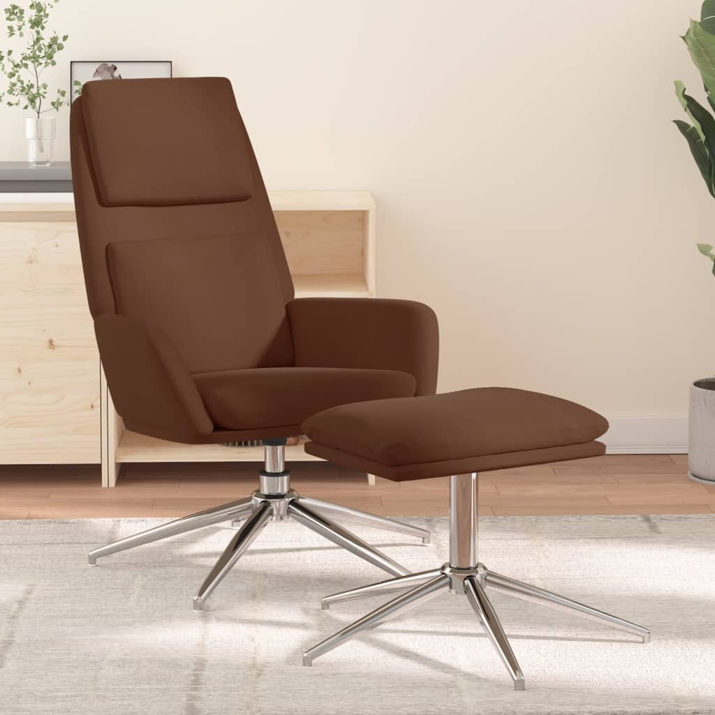Chaise de relaxation avec tabouret Marron Tissu microfibre