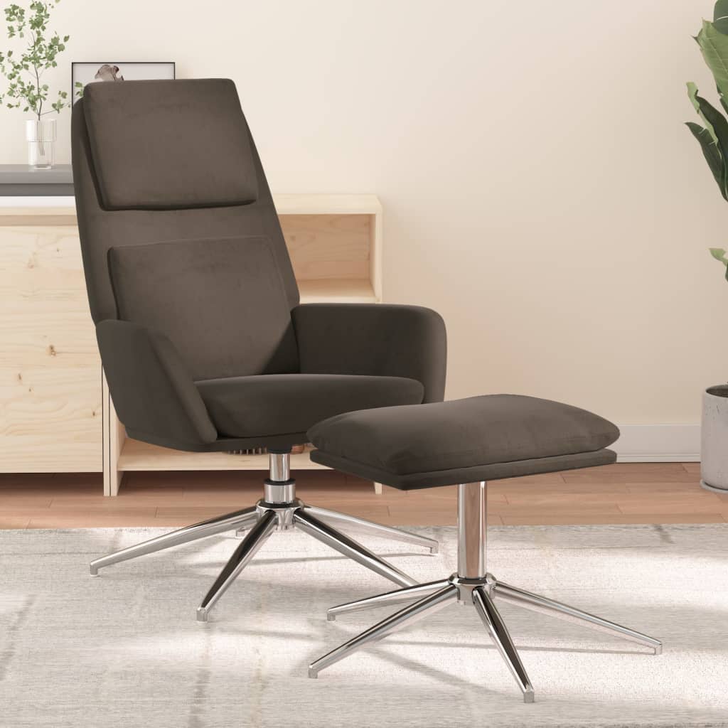 Chaise de relaxation avec tabouret Gris foncé Tissu microfibre